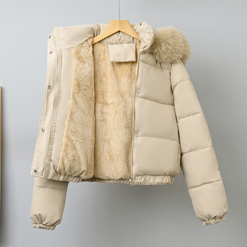 Wool Coat Peacoat - Zimowe krótkie parki damskie, ocieplane bawełną,
