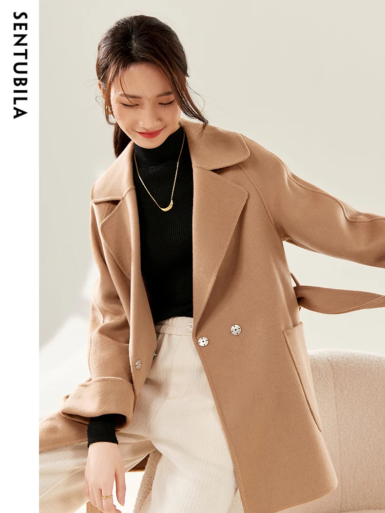 Wool Coat Peacoat - SENTUBILA Damskie zimowe płaszcze wełniane Elegancki