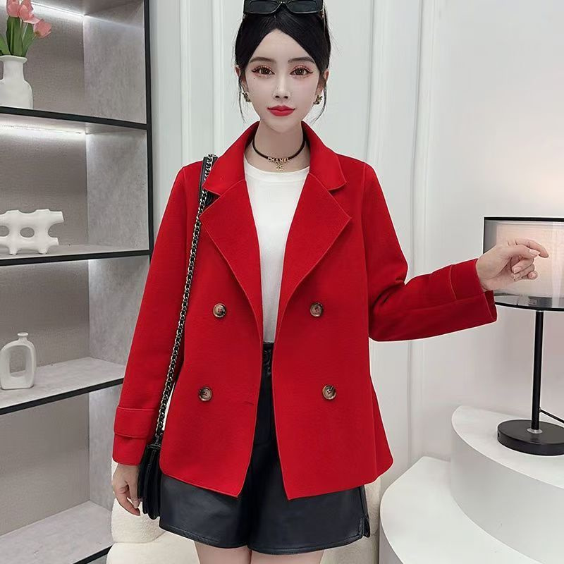 Wool Coat Peacoat - Jesienno-zimowy czarny płaszcz wełniany damski, modny,