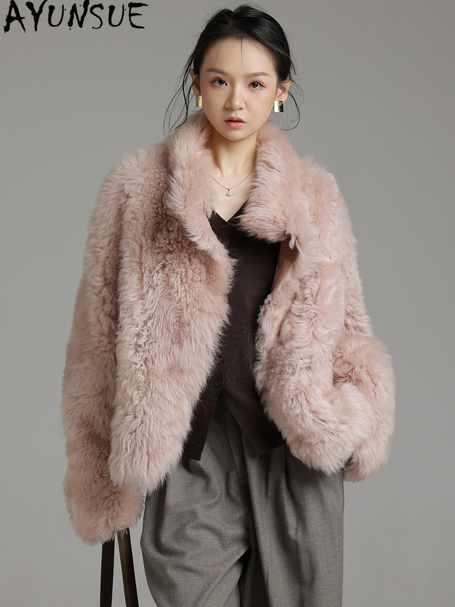 Wool Coat Peacoat - AYUNSUE Naturalny płaszcz z owczej skóry