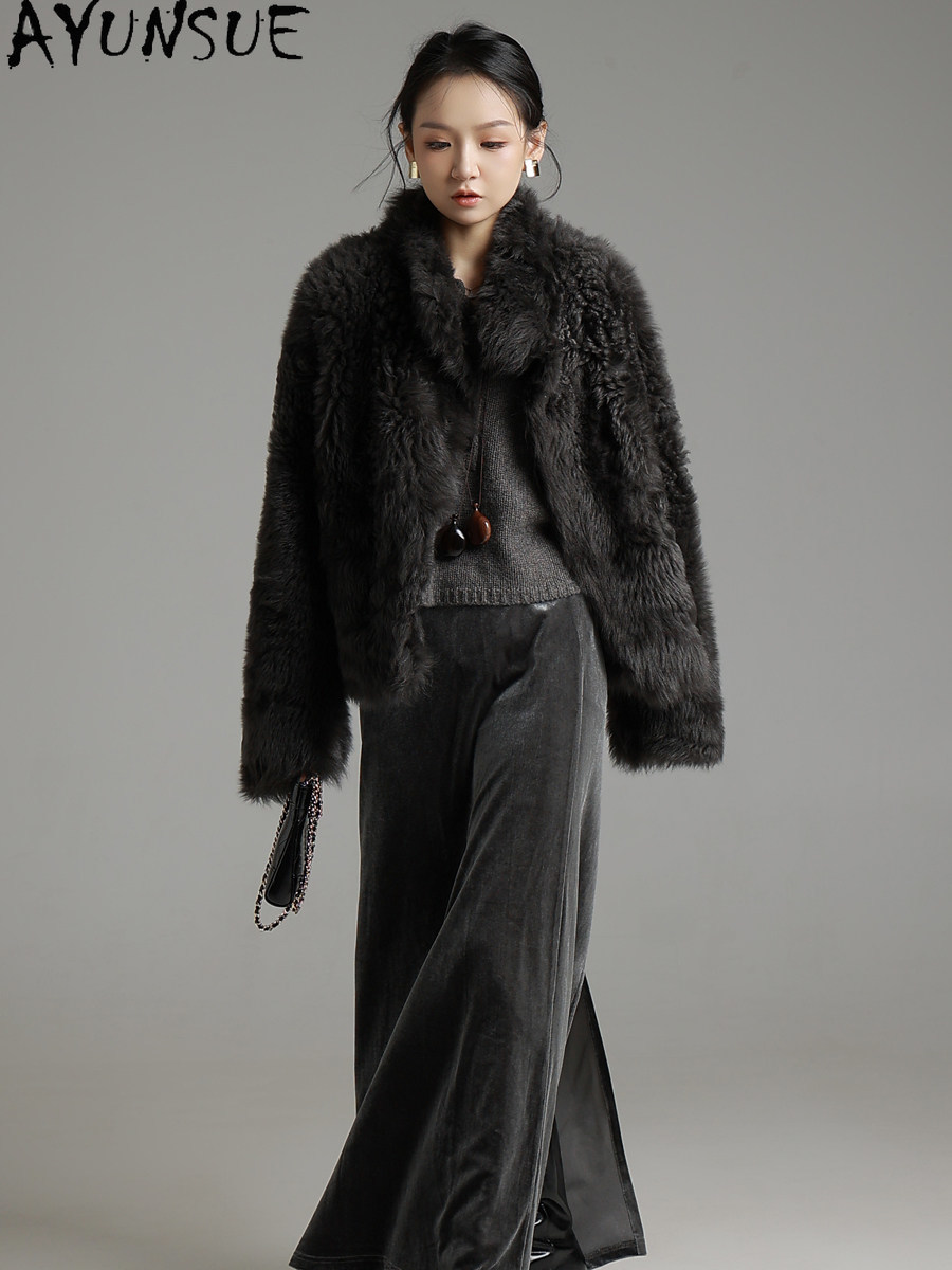 AYUNSUE Naturalny płaszcz z ow – Wool Coat Peacoat recenzja i cena