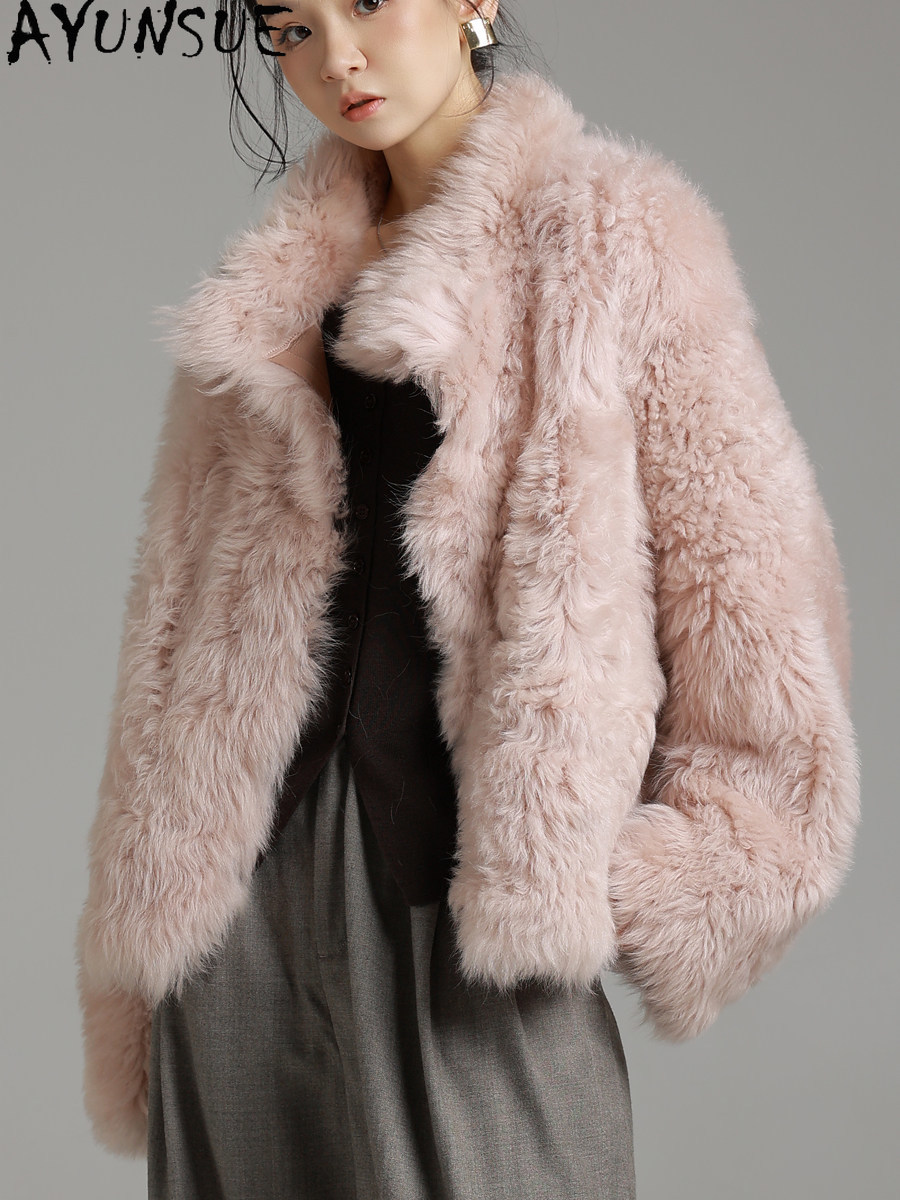 AYUNSUE Naturalny płaszcz z ow – Wool Coat Peacoat recenzja i cena