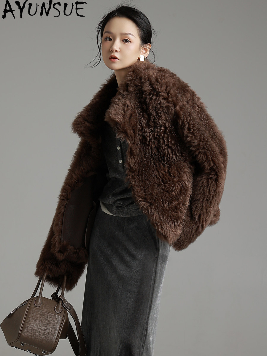 AYUNSUE Naturalny płaszcz z ow – Wool Coat Peacoat recenzja i cena