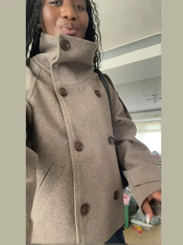 Krótkie brązowe damskie kurtki – Wool Coat Peacoat recenzja i cena